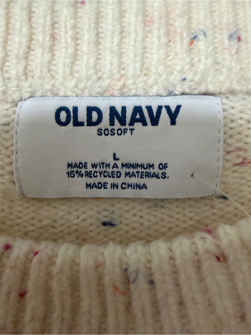 NWT Old Navy Cream Cable-Knit Sweater with Multicolor Speckle Sz large - Picture 4 of 4